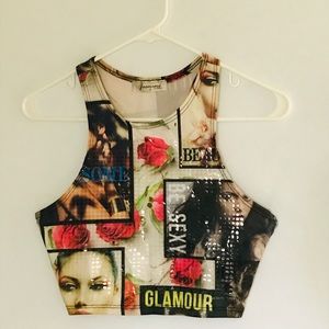 Multicolored No Sleeved Crop Top